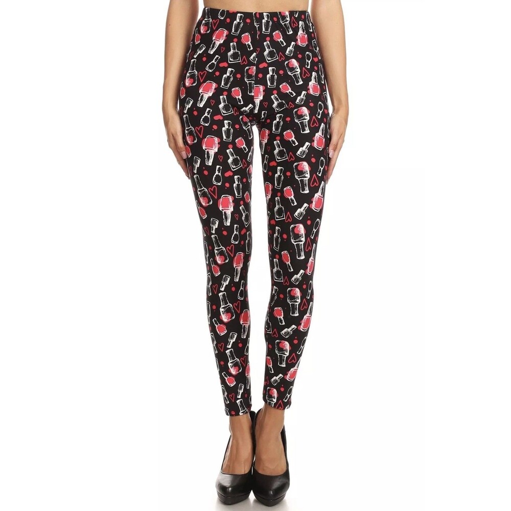 Nail Polish with Heart Love Print Leggings. Buttery One Size 2-12